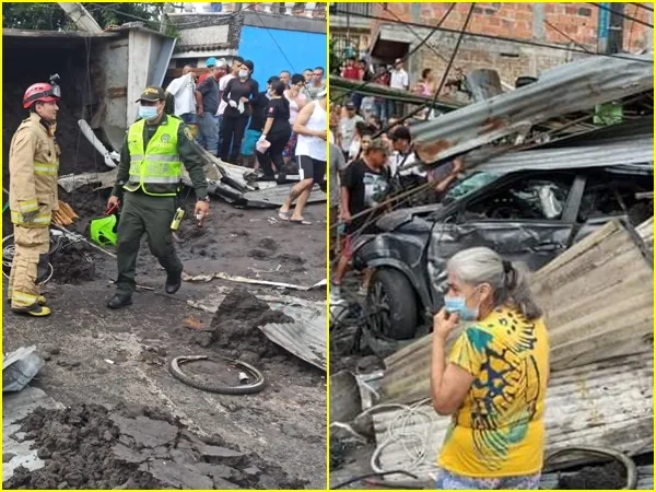 Tragedia en Puerto Caldas: por fallas mecánicas camión chocó contra vehículos, arrolló a patrulla de la Policía y hay varios heridos