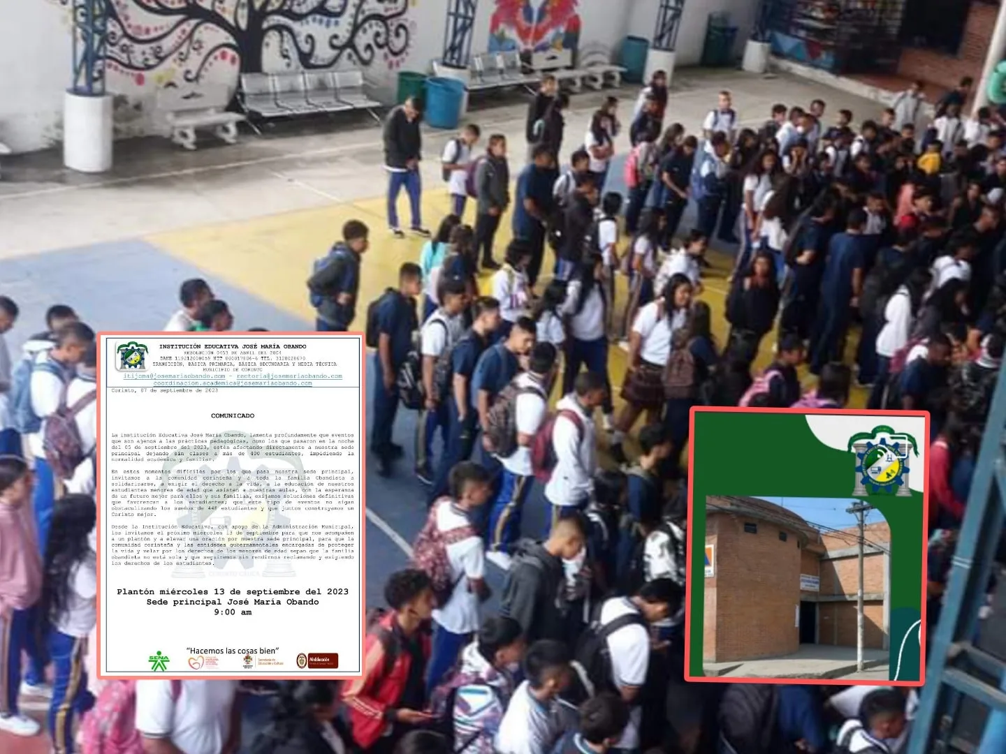 Con Plantón colegio Jose Maria Obando exige derecho a la vida y educación, tras ser blanco de ataques por grupos armados en Corinto, Cauca