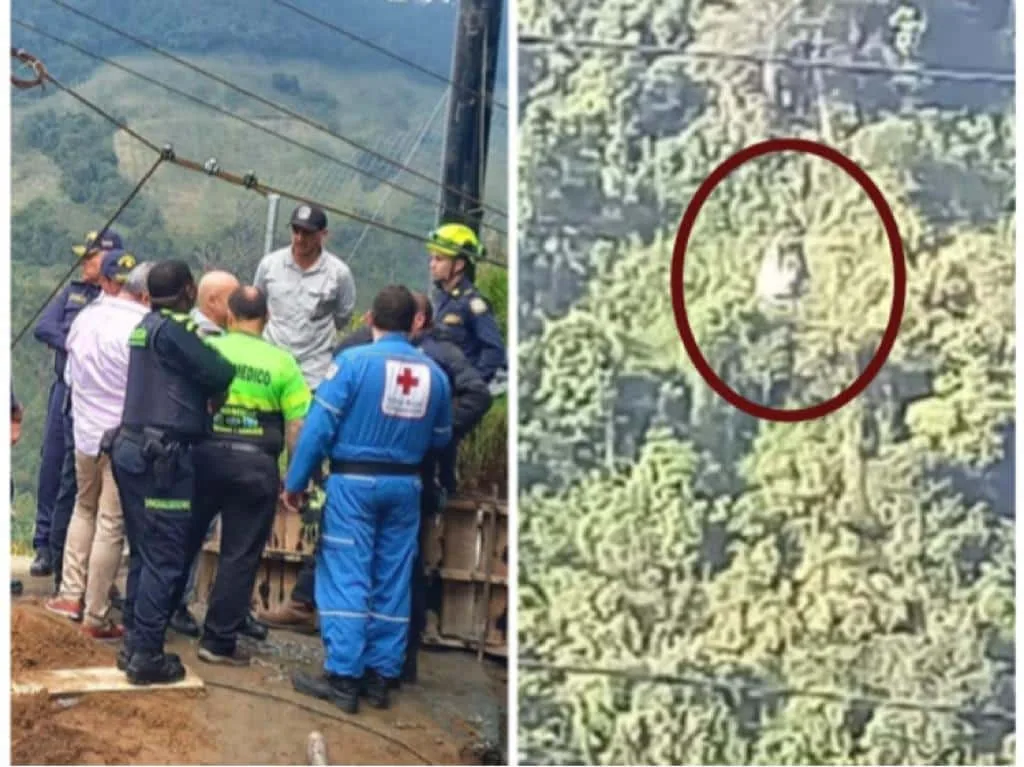 Tratan de rescatar a cinco personas atrapadas en teleférico más de 200 metros de altura
