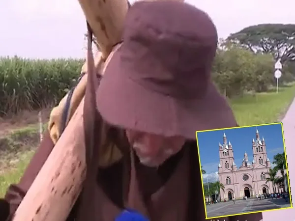 Cargando una cruz, nariñense camina hasta Buga para pedir por sus hijos alcohólicos