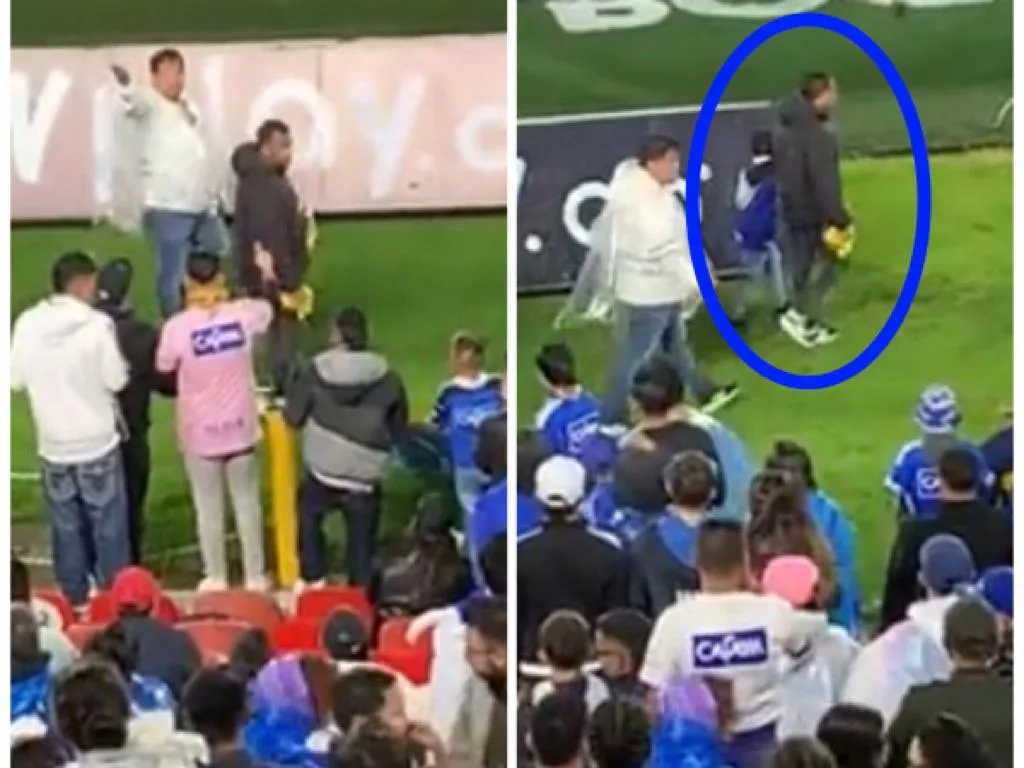 Hinchas de Millonarios enfurecidos querían golpear a un hombre y su hijo pequeño, porque recibieron una camisa del equipo rival