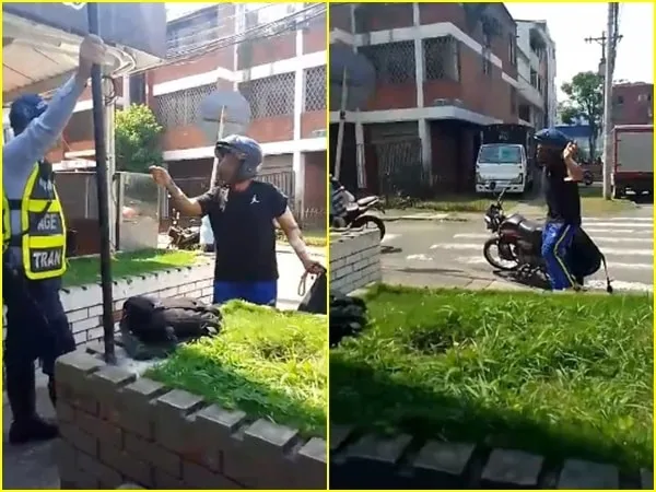 Agente de tránsito atendió accidente y el motorizado terminó amenazándolo, en Cali