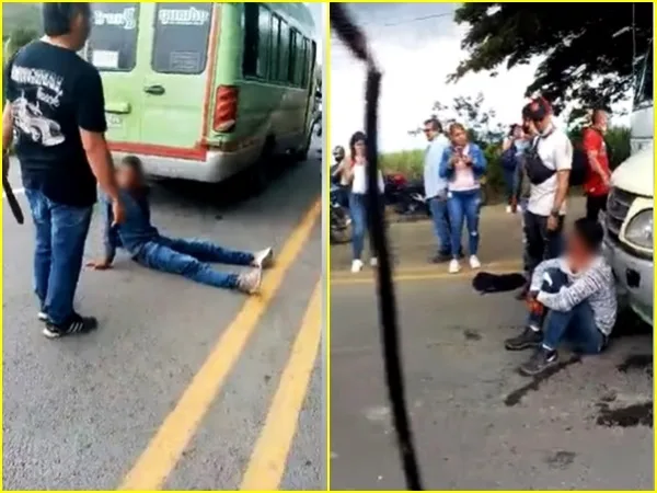 Golpiza a ladrones que habrían robado a pasajeros de bus intermunicipal en vía a Yumbo