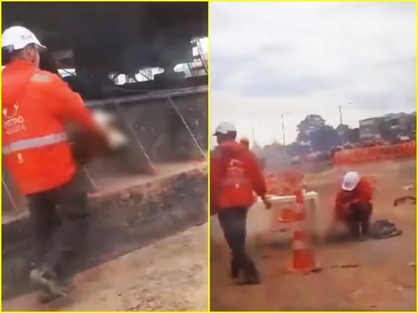 Los hechos quedaron registrados en un video, en donde se aprecia como rocían la construcción del metro con sangre de las gallinas