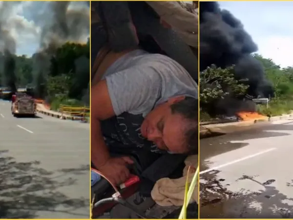 "Sáquelo, está vivo": Angustioso rescate de conductor atrapado en camión cisterna, se accidentó e incendio