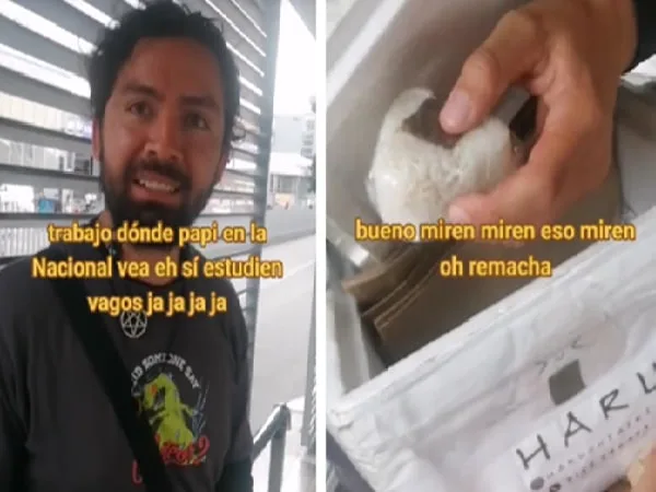 Estudiante que vende comida asiática en Transmilenio.