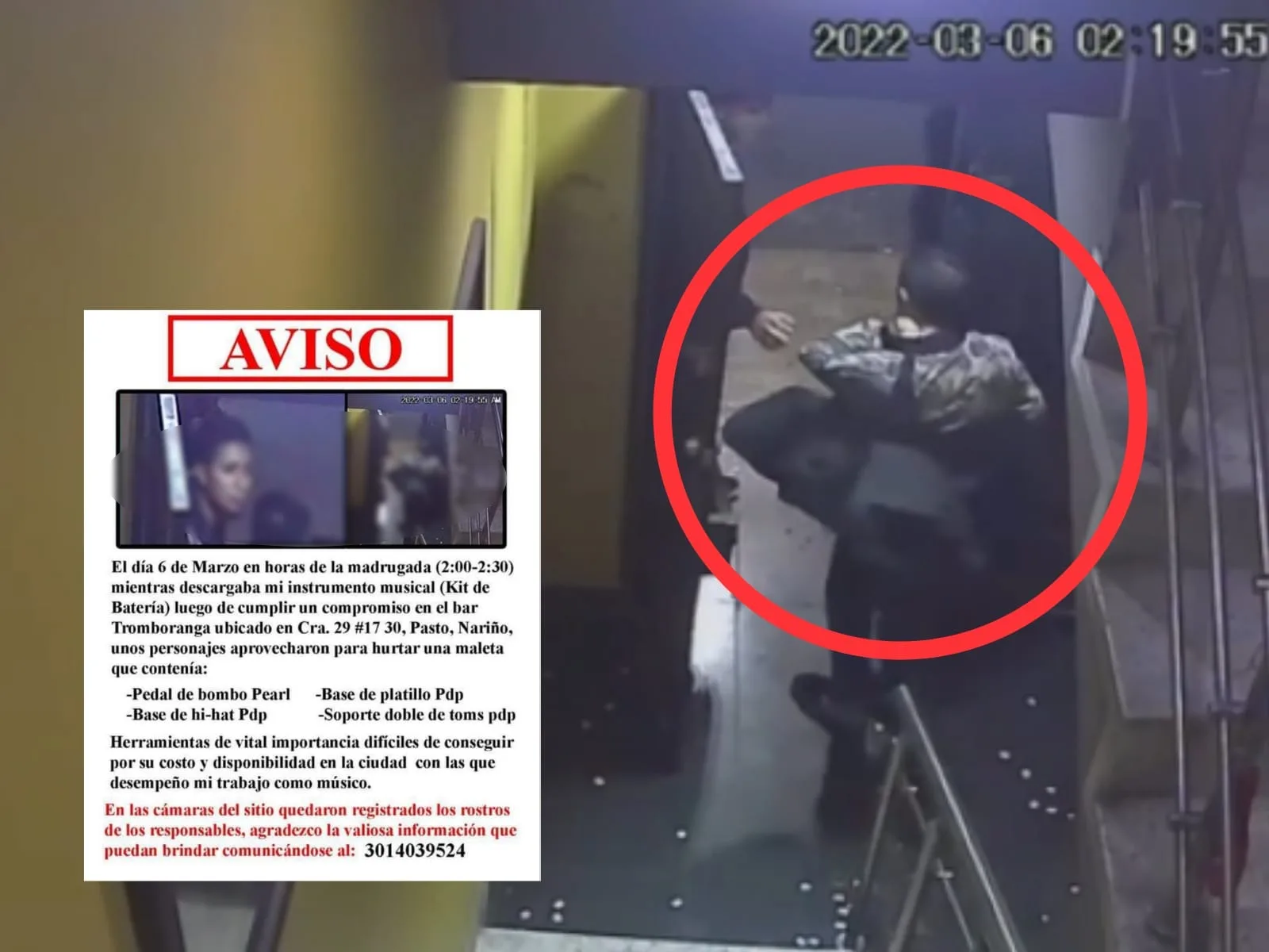 En la puerta de la discoteca y sin dar tiempo de nada, así le robaron los instrumentos a músico en Pasto