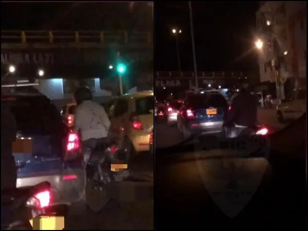 Los dos motorizados obstaculizaron el paso y "terminaron robando" al de la camioneta, cerca a galería Santa Elena