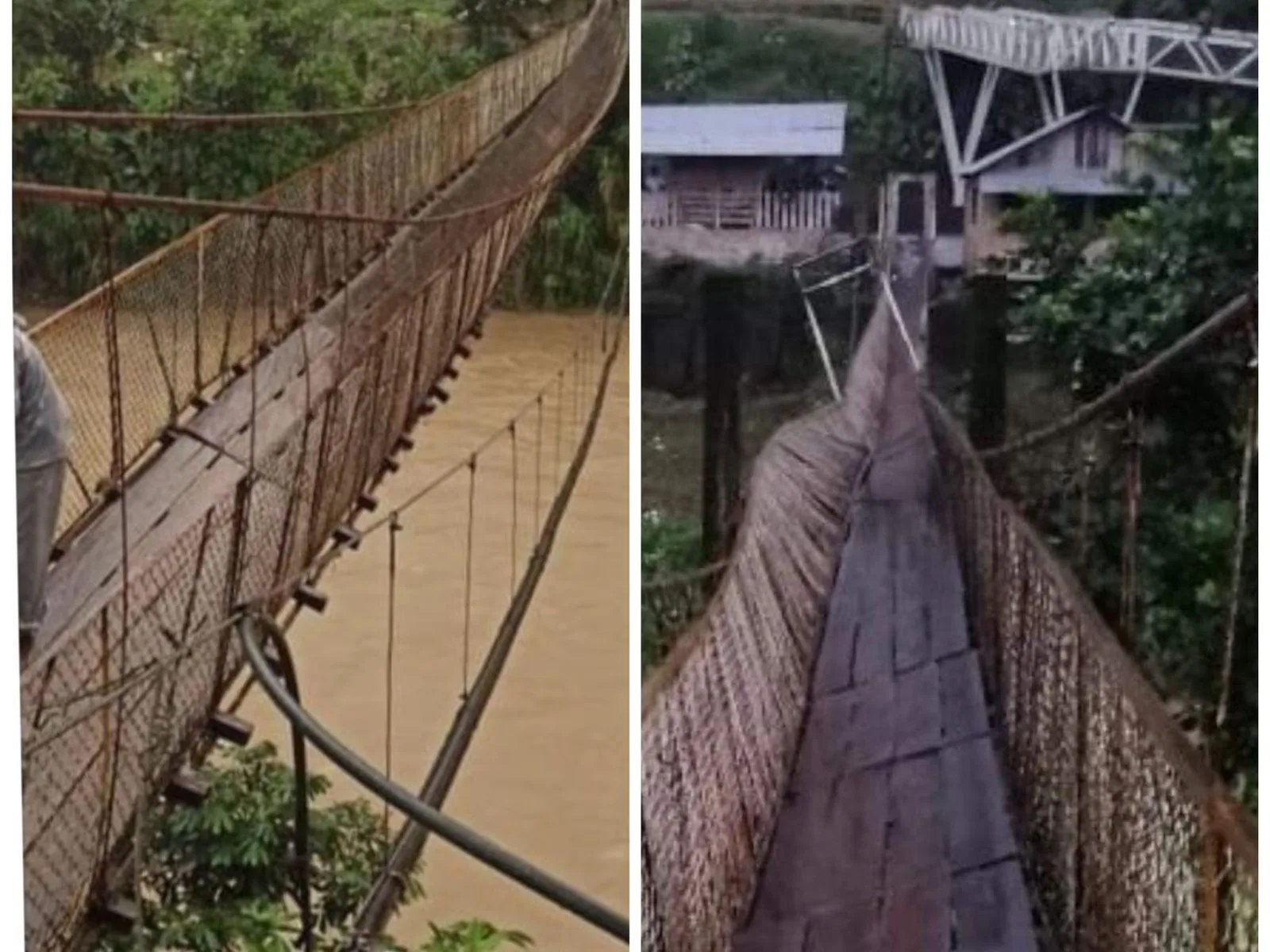Se le reventaron los cables al puente colgante en San Cipriano, en medio de la fuerte temporada de lluvias