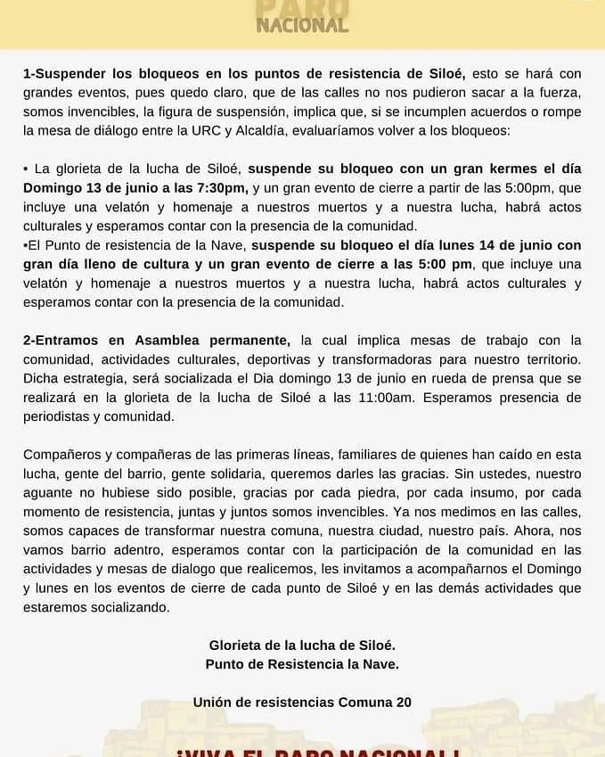 La resistencia en Siloé decidió desbloqueo para entrar en ‘asamblea permanente’