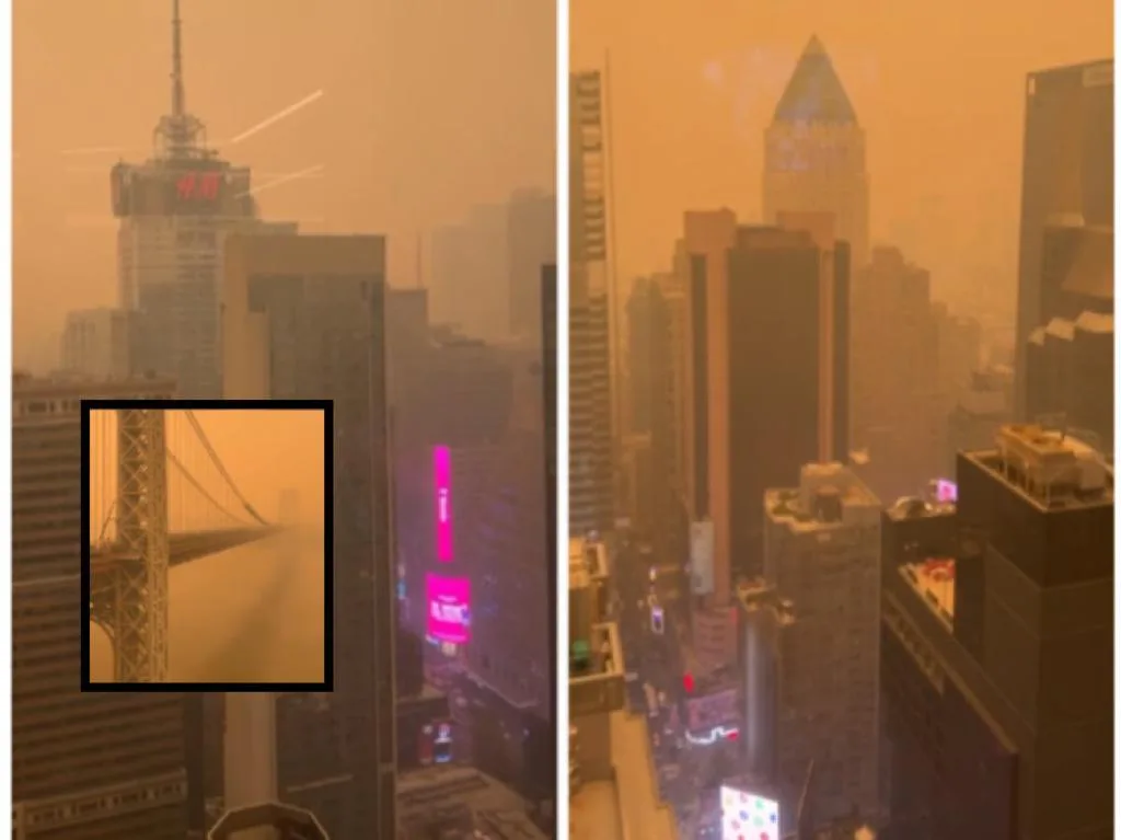Ni la estatua de la Libertad se ve bien por nubes de humo en New York, por incendios en Canadá