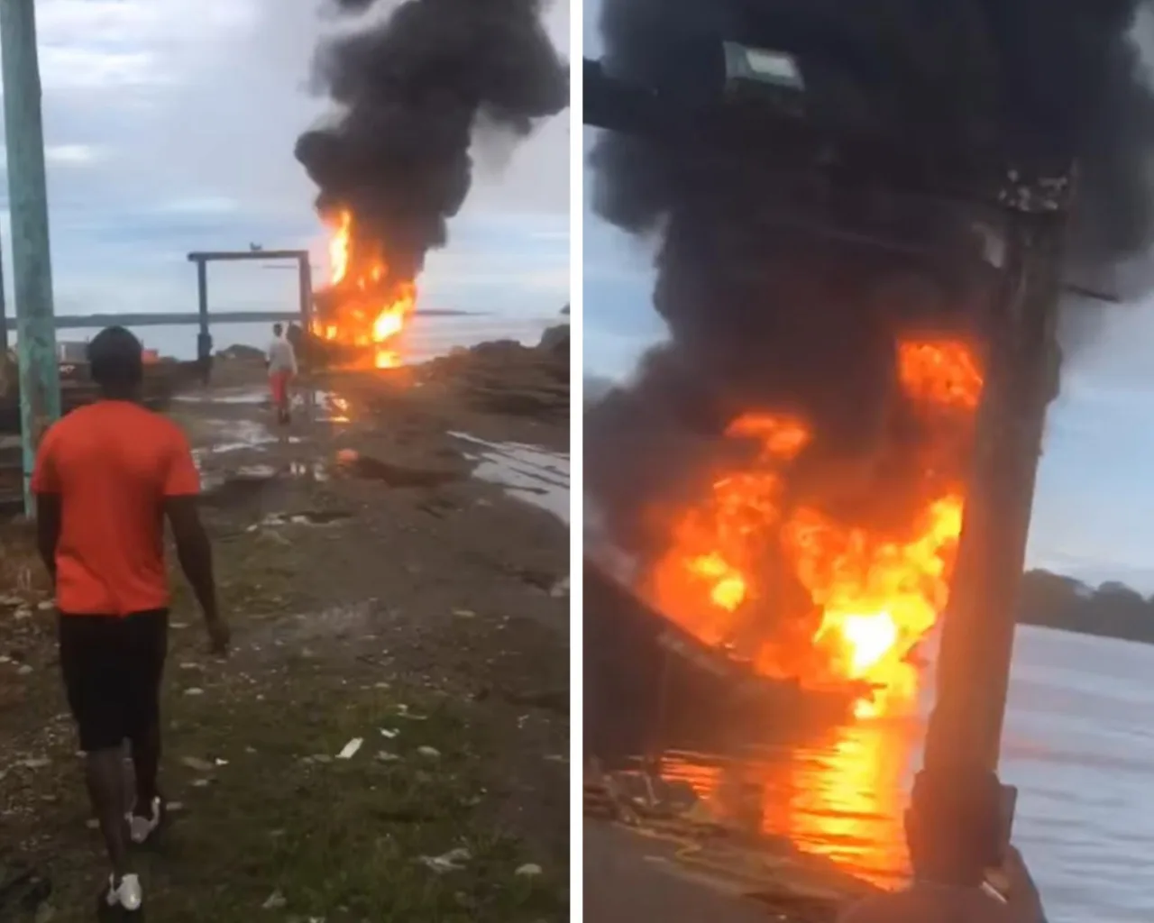 Tremendo susto en Buenaventura: un bote se incendió en pleno embarcadero