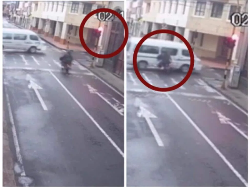 El motorizado no frenó al ver que el semáforo de su vía estaba en rojo y terminó estrellándose con una van, en Pasto.