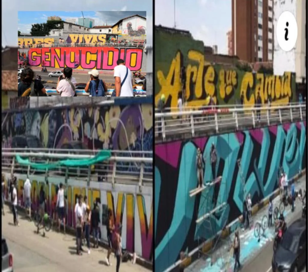 colores en murales en Cali Batalla paro nacional