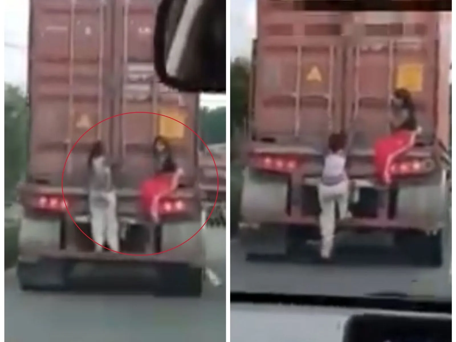 Agarradas del camión y a punto de caerse a la vía: dos exponiendo su vida en Cartago