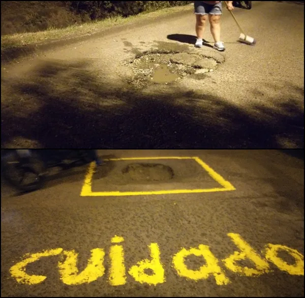 Cali: Mientras llegan a taparlos, en La Hacienda marcaron y pintaron huecos para evitar accidentes