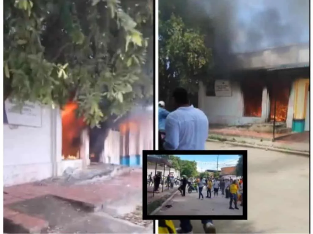 La gente incendió la Registraduría en Gamarra: dos policías y dos civiles heridos