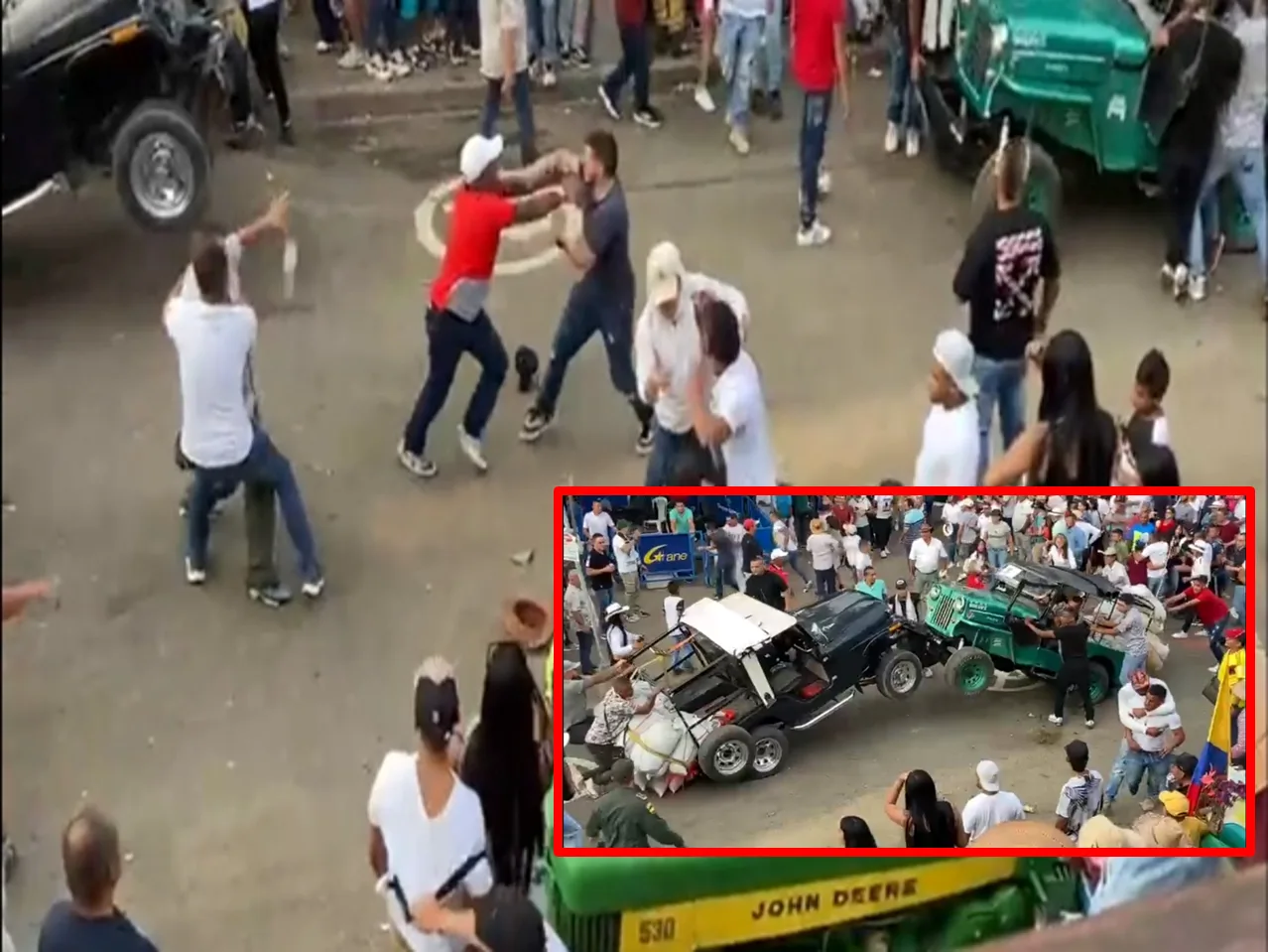 En tremenda trifulca terminó desfiles de camperos en Calima El Darién, hasta con los carros se tiraban
