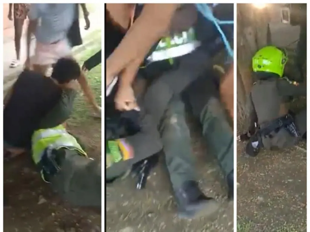 Un intento de requisa terminó mal para dos policías en Cali, un joven y una mujer los sometieron, nadie intervino