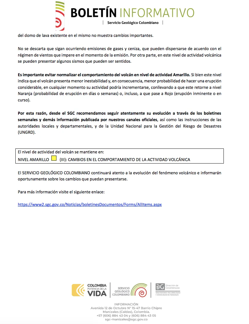 Robaron equipos de monitoreo del Nevado del Ruiz y hoy hubo emisión de cenizas