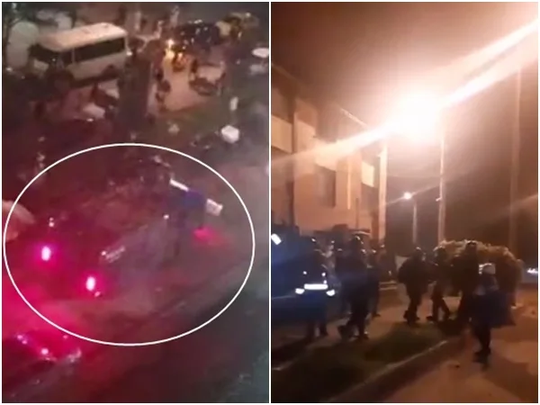 Tanqueta del Esmad se metió por calles de un barrio y para evitar que se la tomaran, dañó varios vehículos, en Bogotá