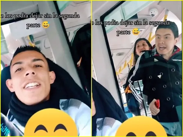 En el video se observa al conductor confrontando a la pareja que no quiso pagar el pasaje del bus. "Se roban el pasaje y toca abrirles donde ellos quieren