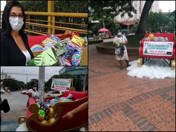 Pase y "tome el suyo", los trineos con regalos que aparecieron este martes en varias zonas de Cali