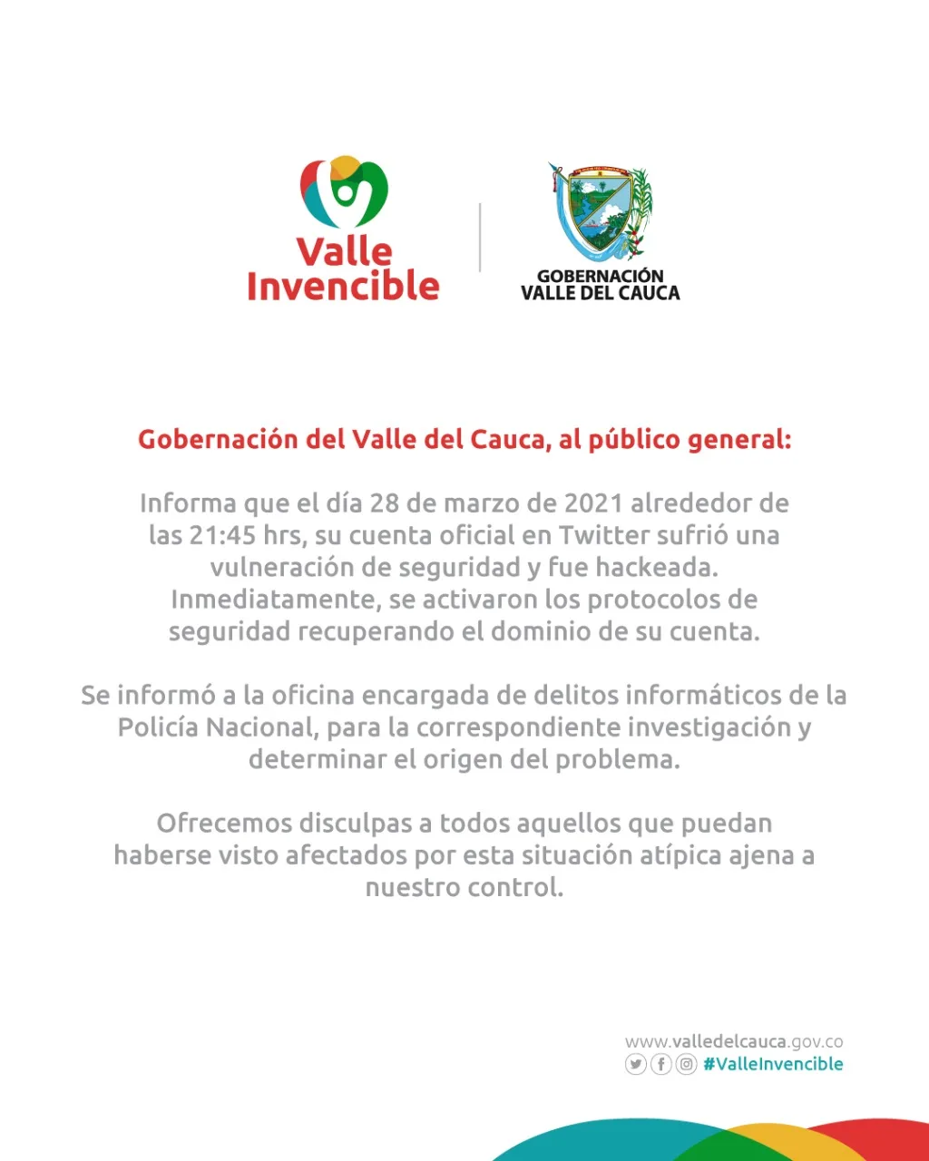 Gobernación Valle cuenta Twitter