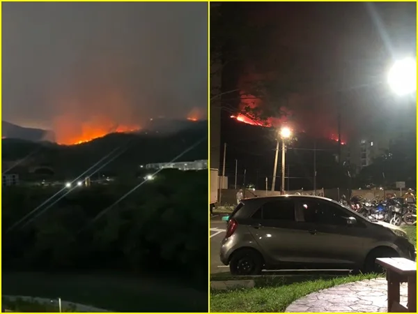 Los cerros que se están quemando en Yumbo hace días: el viento complica la emergencia