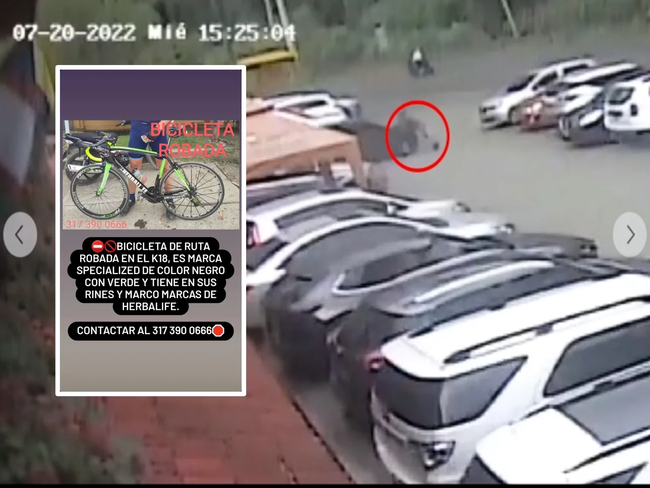 "Era una pareja y llevaban una niña", quienes habrían hurtado la bicicleta del parqueadero en un restaurante del Km17