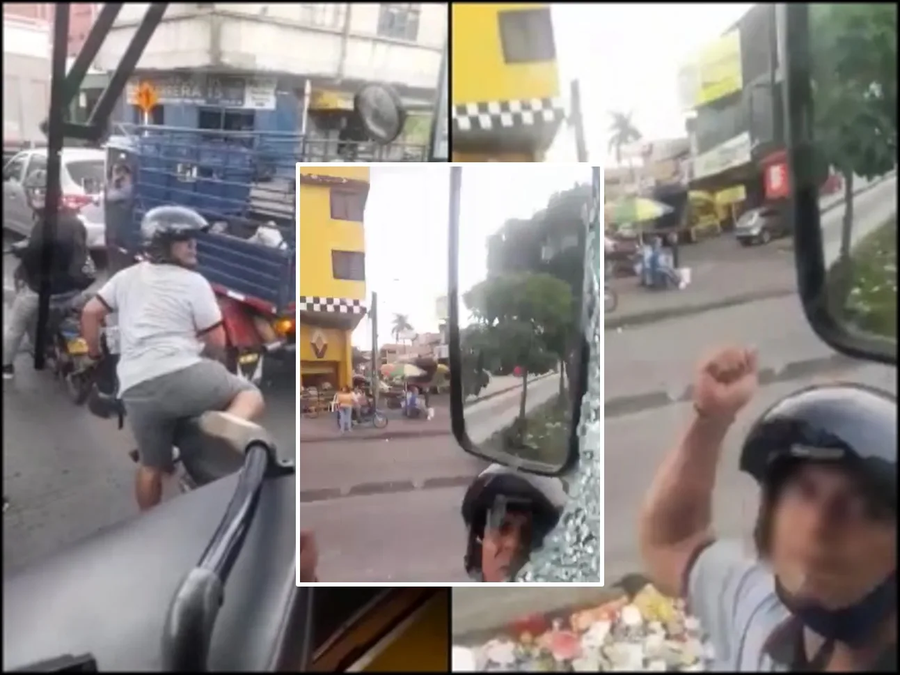Le reclamaron al ir por el carril exclusivo del MIO, se bajó de la moto y con un puño quebró la ventana del bus