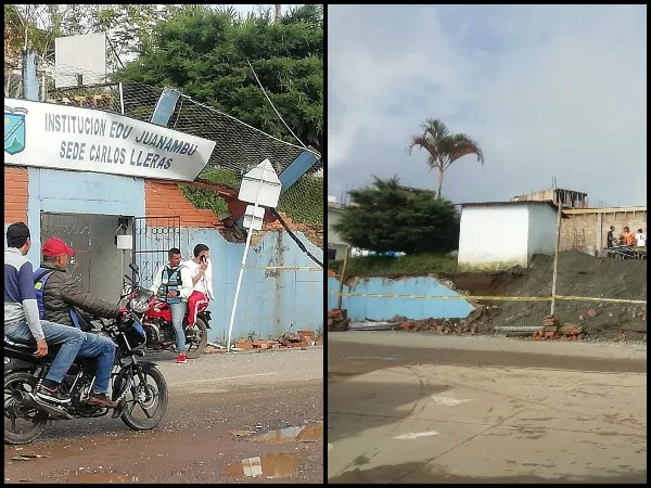 Fuertes lluvias hicieron colapsar uno de los muros de la Escuela Carlos Lleras en La Unión, Nariño