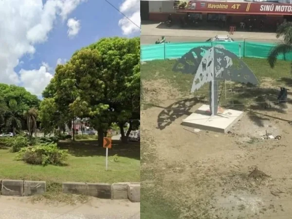 Críticas a la Alcaldía de Montería por la tala de un árbol frondoso de mango y su reemplazo por una estructura metálica en forma de árbol