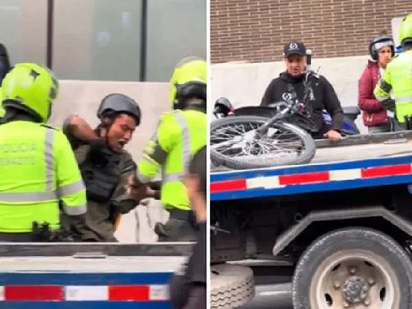 Tránsito de Bogotá inmovilizando bicimotor a domiciliario.