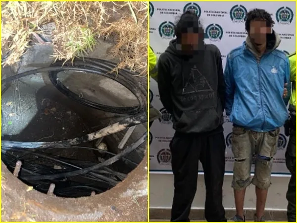 La Policía encontró a dos hombres, que fueron sorprendidos con un rollo de cable de aproximadamente 100 kilogramos y 100 metros de longitud.