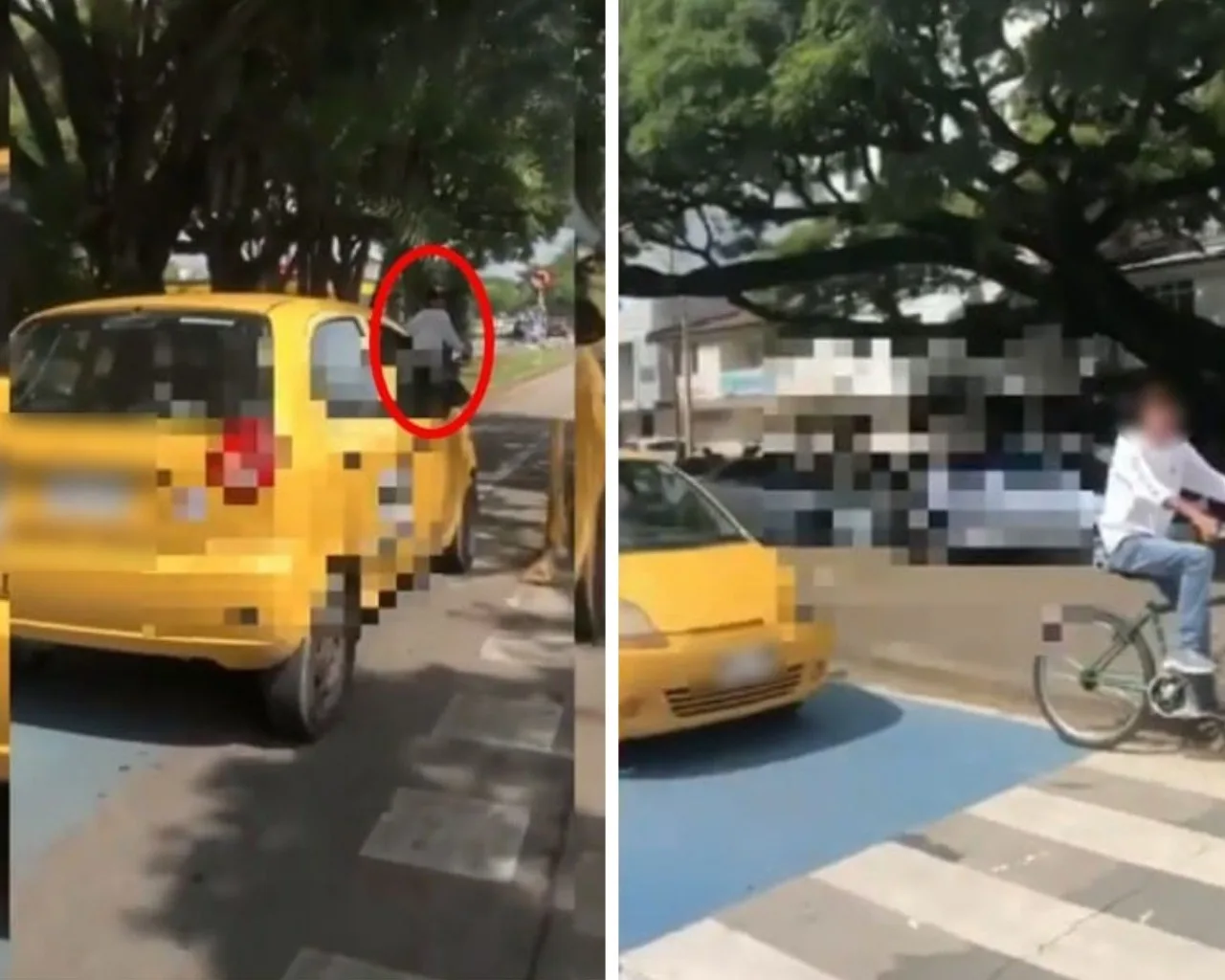 "La cicloruta no la respeta nadie en Cali": taxista iba por el carril, pitando y apurando a un ciclista