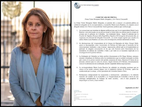 «No está vinculada en ningún proceso»: La fiscalía italiana responde al caso de Martha Lucia Ramírez
