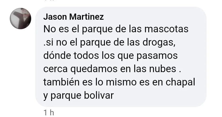 Comentan "Ya no es el parque de las mascotas, es el parque de las drogras".