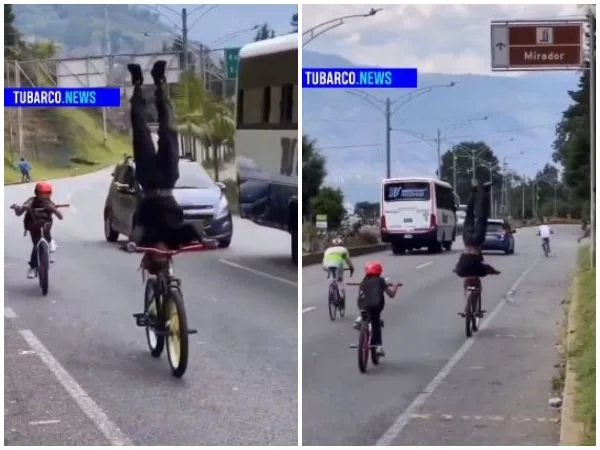 «De cabeza, qué peligro»: La práctica en bicicleta que realizan jóvenes en Medellín