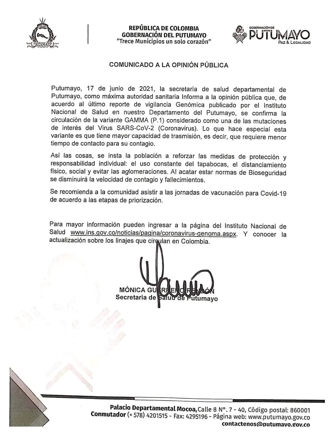 Alerta en Putumayo: advierten sobre presencia de nueva variante con mayor capacidad de trasmisión
