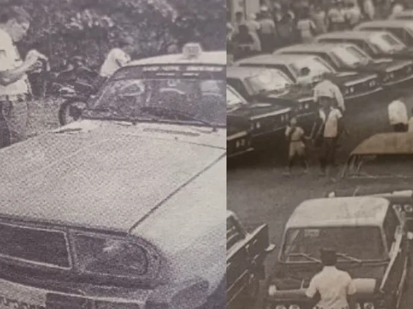 Los primeros taxis en Cali: cojinería de cuero y el conductor con boína y corbata