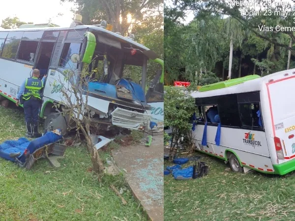 Más de 10 heridos tras choque de bus al interior de un cementerio en el sur de Cali