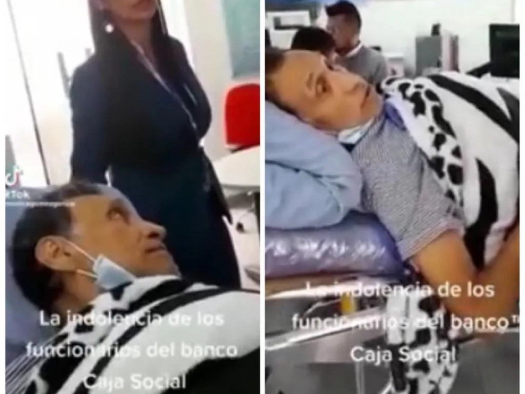 Paciente tuvo que ir al banco en camilla para poder cobrar su pensión, no se la pagaban a la esposa aunque tenía un poder