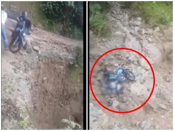 "Un paso 'infernal' por la necesidad", dicen por motorizado que quiso pasar por derrumbe y cayó al abismo, en Tolima
