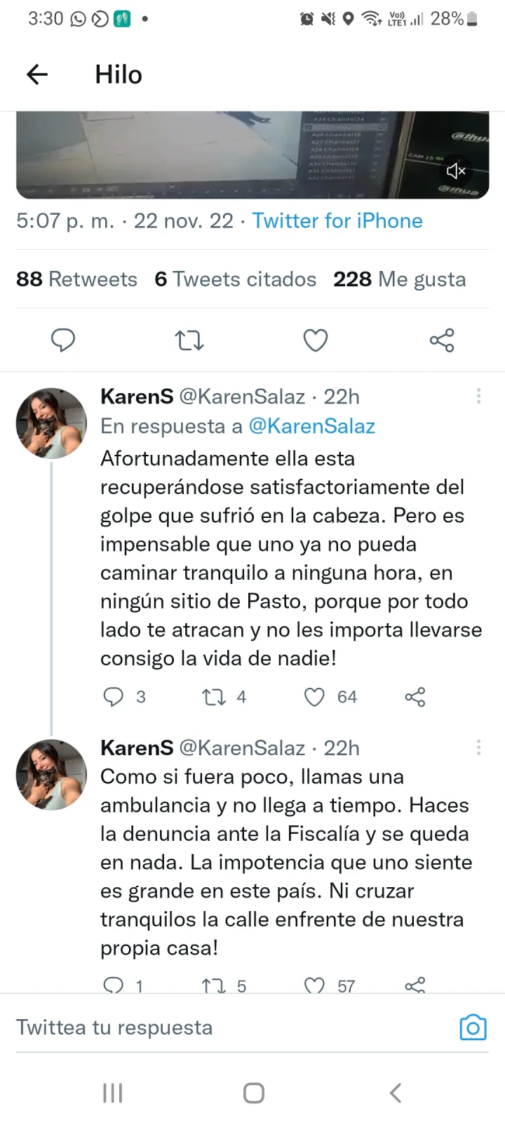 Familiares de la víctima del atraco, informaron que se está recuperando, "ya no se puede cruzar una calle con tranquilidad" en Pasto.