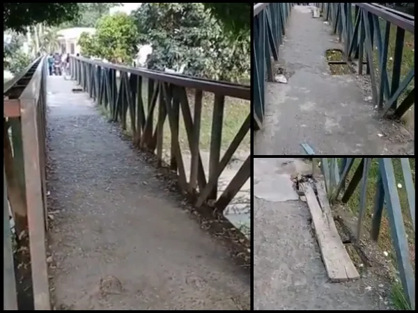 Lleno de huecos y se mueve con solo caminar: en Los Mangos, siguen pidiendo reparación del puente peatonal