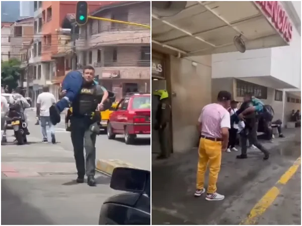 En Itagüí, ante la falta de una ambulancia, policía decidió llevar a un enfermo cargado al hospital