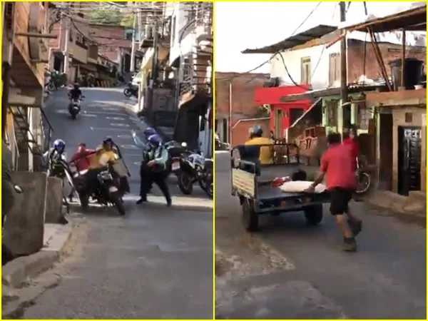 Varios agentes trataron de inmovilizar el motocarro, sin embargo, el sujeto huye del lugar pasando por encima de los operarios de tránsito.