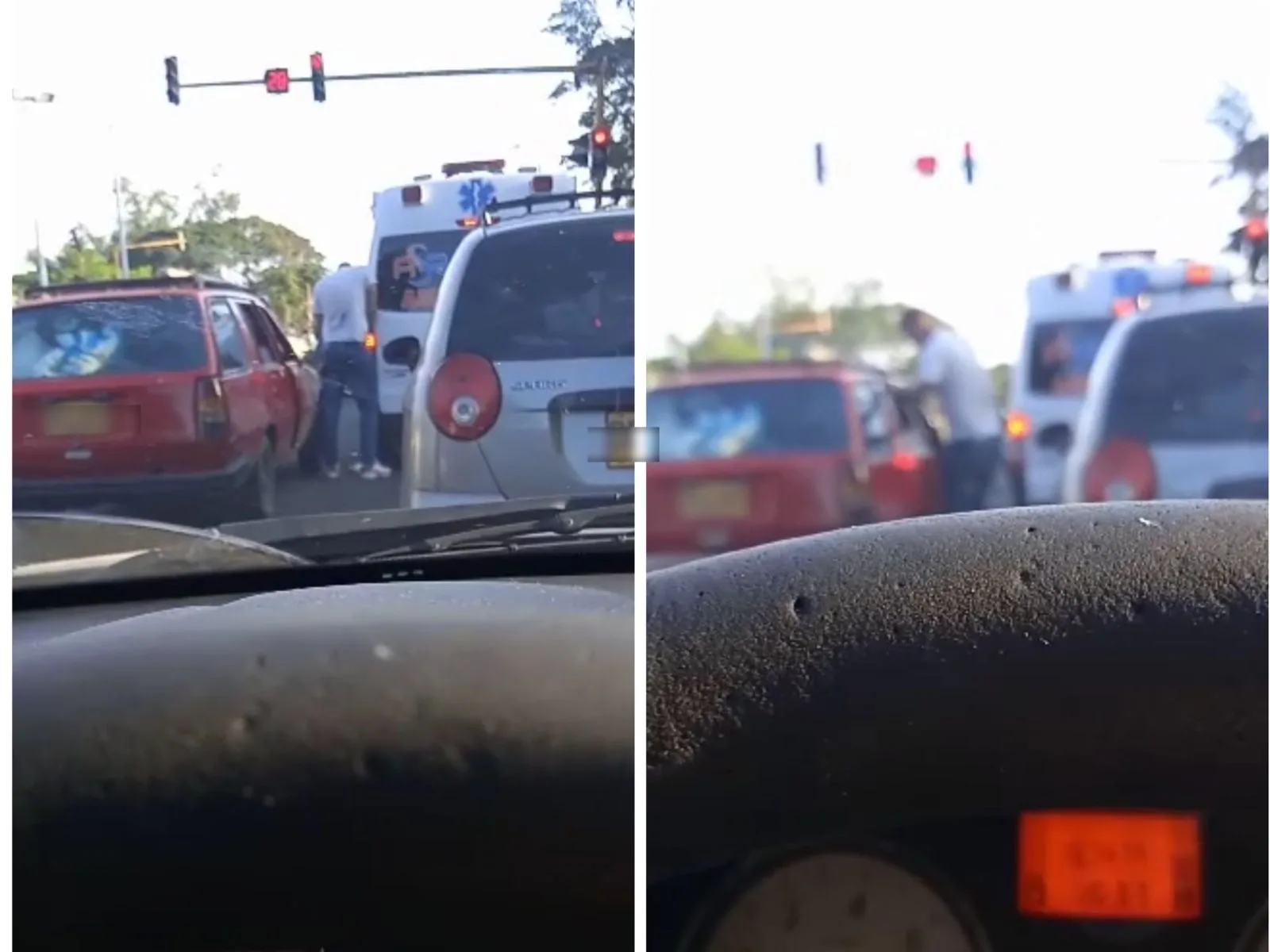 Cali: En pleno semáforo hombre en estado de embriaguez se bajó de un carro para orinar en una ambulancia