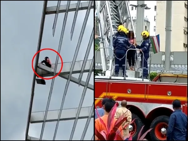 Bomberos lograron bajar a la joven que había subido a la plataforma superior de la Plazoleta Jairo Varela